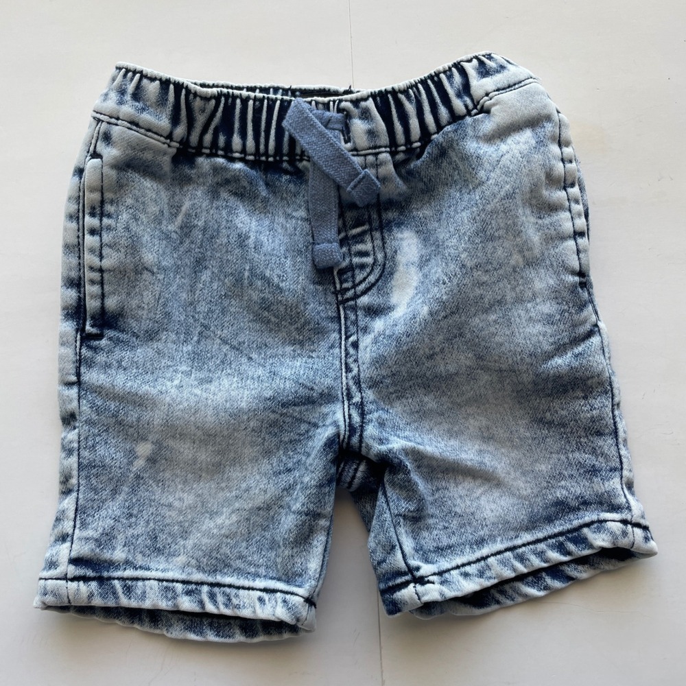 7 For All Mankind Baby Boys Denim Shorts Blue Acid Wash Elastic Waist 18M